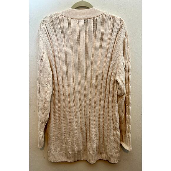 PrettyGarden Ivory Cable Knit Cardigan Sweater Tortoise Shell Buttons Pockets XL - Picture 2 of 9